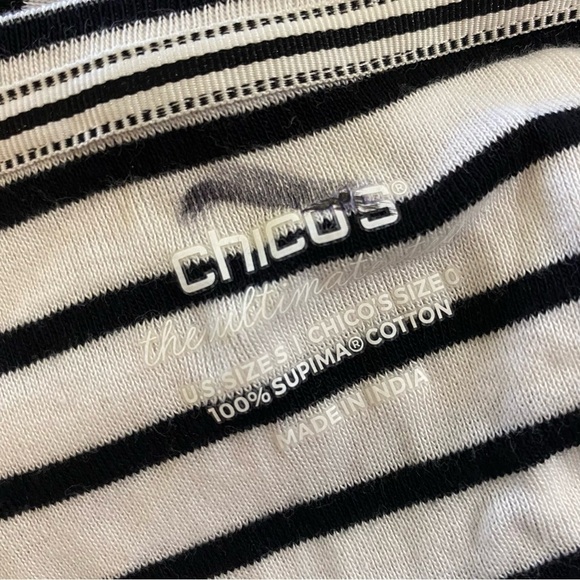 Chico’s Striped Supima Cotton V-Neck Tee Black White 0 - Picture 4 of 5